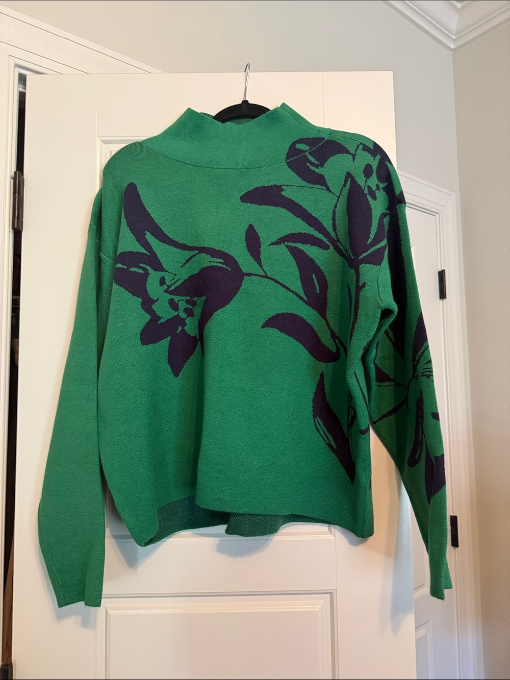 Maeve Green Sweater with Dark Floral Motif
